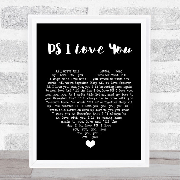 The Beatles P.S. I Love You Black Heart Song Lyric Quote Music Print