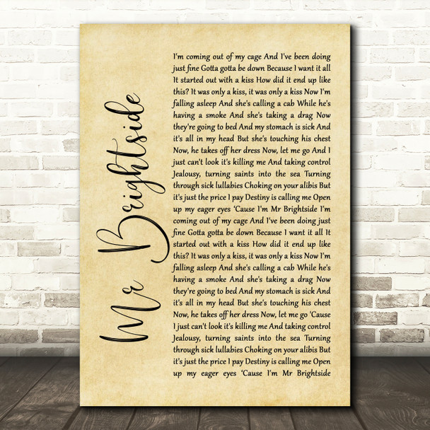 The Killers Mr Brightside Rustic Script Song Lyric Quote Music Print