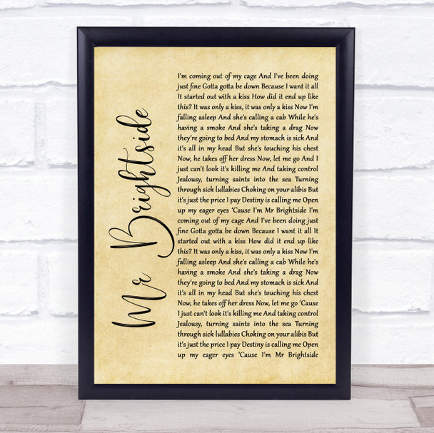 The Killers Mr Brightside Rustic Script Song Lyric Quote Music Print