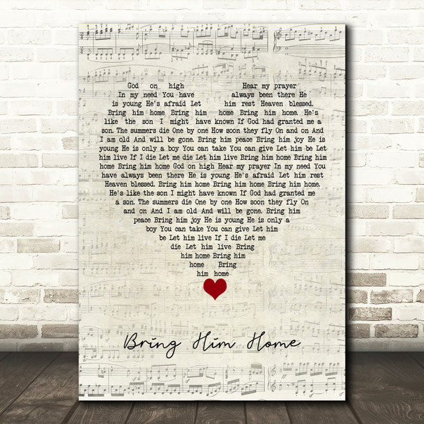 Alfie Boe Bring Him Home Script Heart Song Lyric Quote Music Print