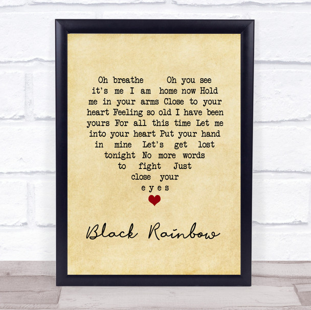 Raffertie Black Rainbow Vintage Heart Song Lyric Quote Music Print