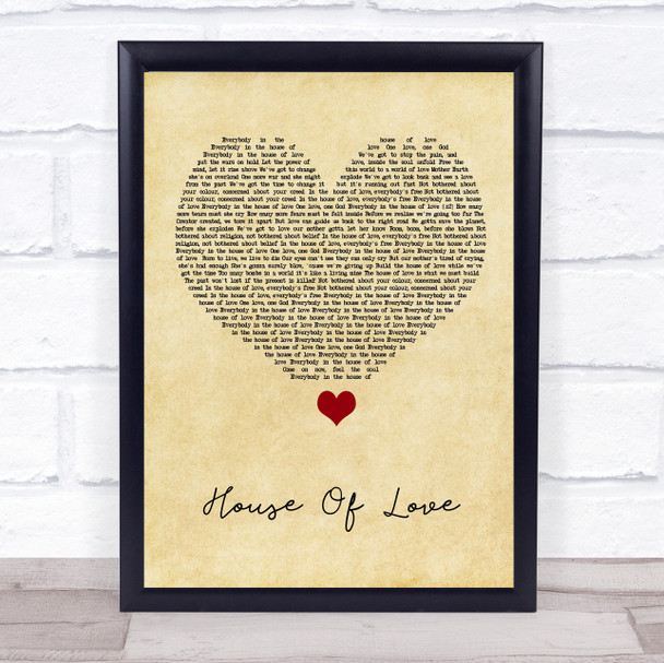 East 17 House Of Love Vintage Heart Song Lyric Quote Music Print