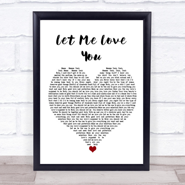 Mario Let Me Love You White Heart Song Lyric Quote Music Print