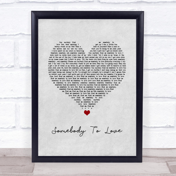 Queen Somebody To Love Grey Heart Song Lyric Quote Music Print