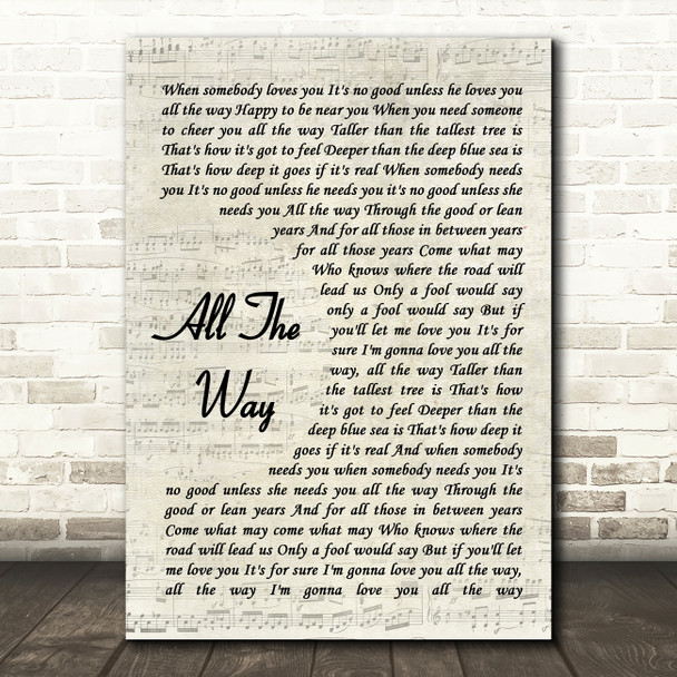 Celine Dion & Frank Sinatra All The Way Vintage Script Song Lyric Quote Music Print