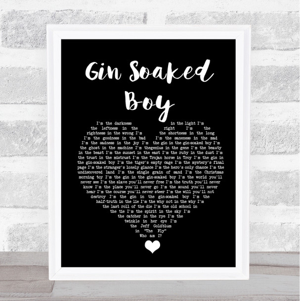 The Divine Comedy Gin Soaked Boy Black Heart Song Lyric Quote Music Print