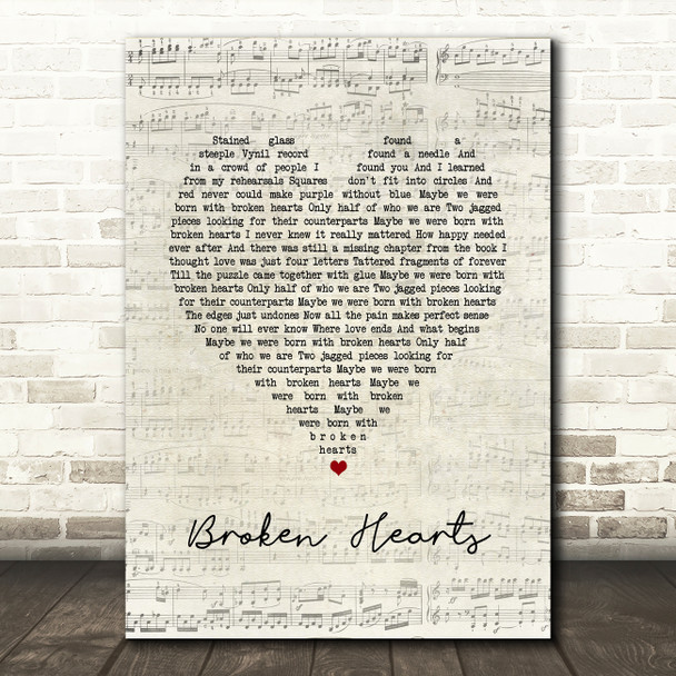 Chevel Shepherd Broken Hearts Script Heart Song Lyric Quote Music Print