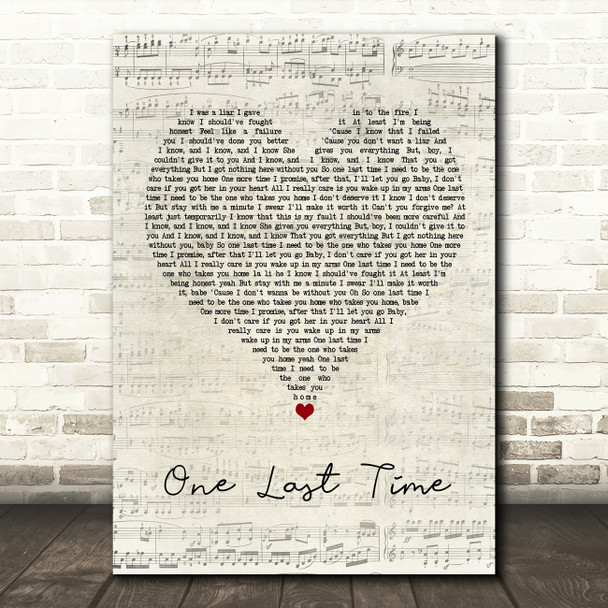 Ariana Grande One Last Time Script Heart Song Lyric Quote Music Print