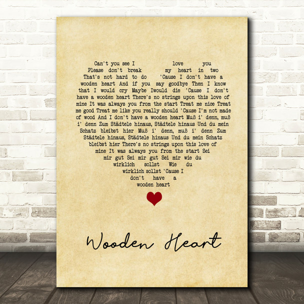 Elvis Presley Wooden Heart Vintage Heart Song Lyric Quote Music Print