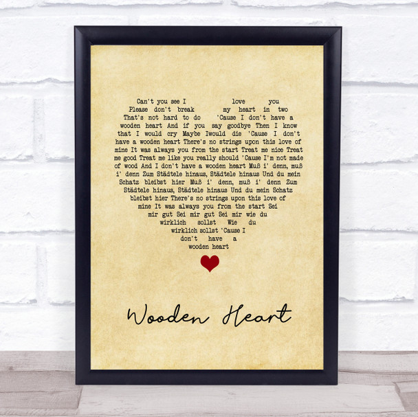 Elvis Presley Wooden Heart Vintage Heart Song Lyric Quote Music Print