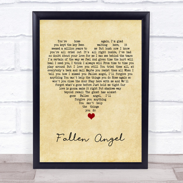 Frankie Valli Fallen Angel Vintage Heart Song Lyric Quote Music Print