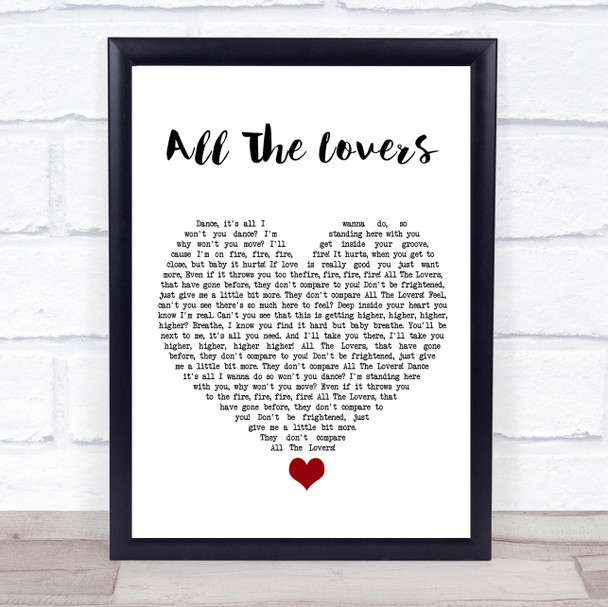 Kylie Minogue All The Lovers White Heart Song Lyric Quote Music Print