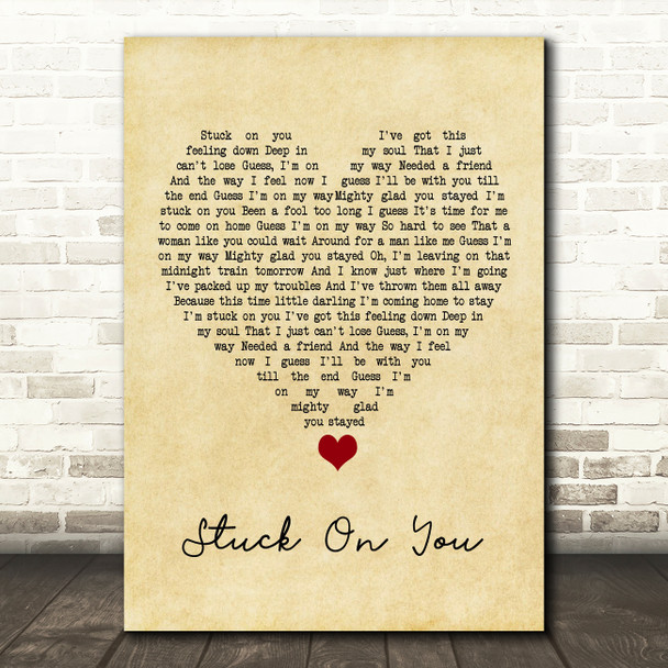 Lionel Richie Stuck On You Vintage Heart Song Lyric Quote Music Print