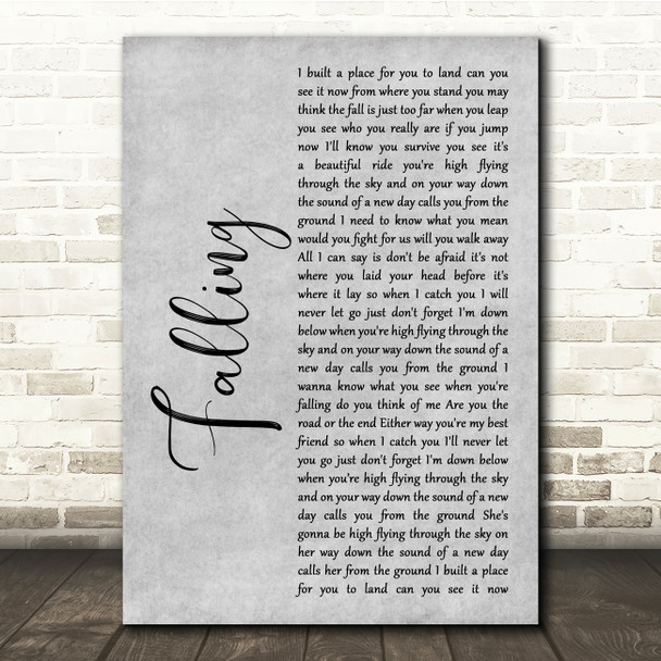 Joshua Radin Falling Grey Rustic Script Song Lyric Quote Music Print