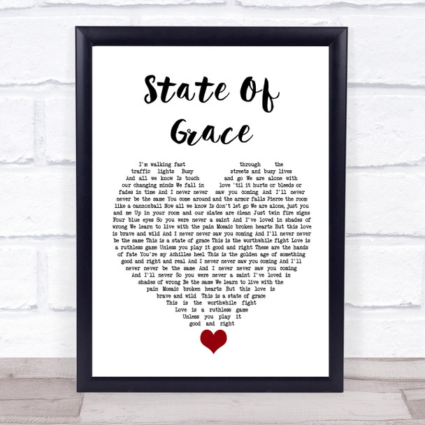 Taylor Swift State Of Grace White Heart Song Lyric Quote Music Print