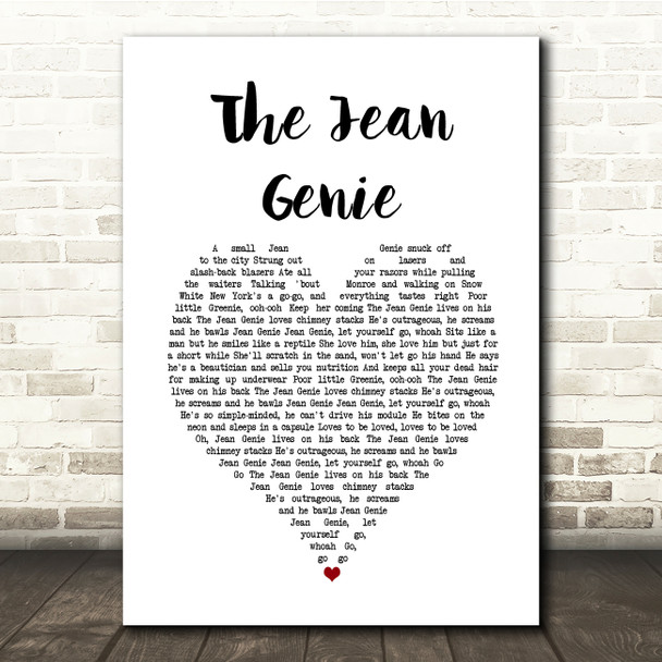 David Bowie The Jean Genie White Heart Song Lyric Quote Music Print