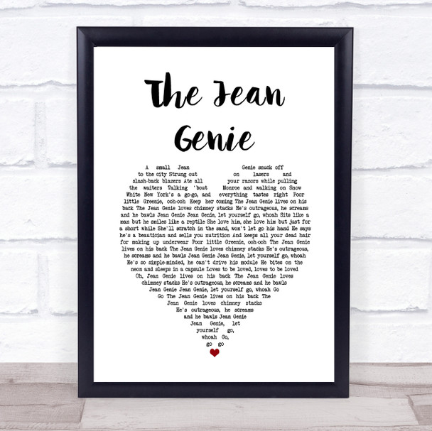 David Bowie The Jean Genie White Heart Song Lyric Quote Music Print