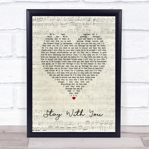 John Legend Stay With You Script Heart Song Lyric Quote Music Print