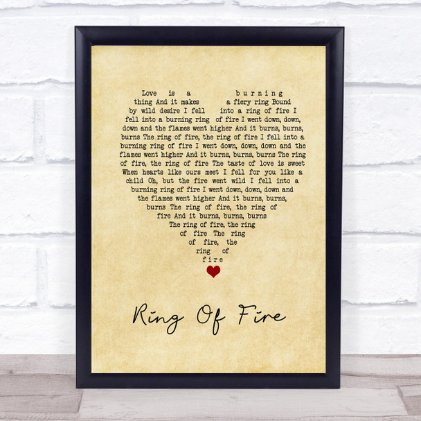 Johnny Cash Ring Of Fire Vintage Heart Song Lyric Quote Music Print