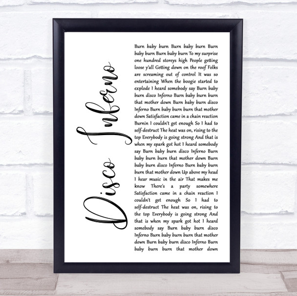 The Trammps Disco Inferno White Script Song Lyric Quote Music Print
