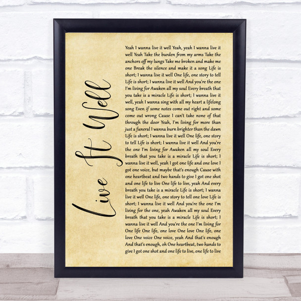 Switchfoot Live It Well Rustic Script Song Lyric Quote Music Print