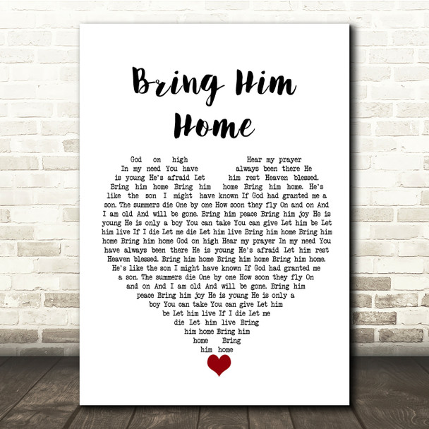 Alfie Boe Bring Him Home White Heart Song Lyric Quote Music Print