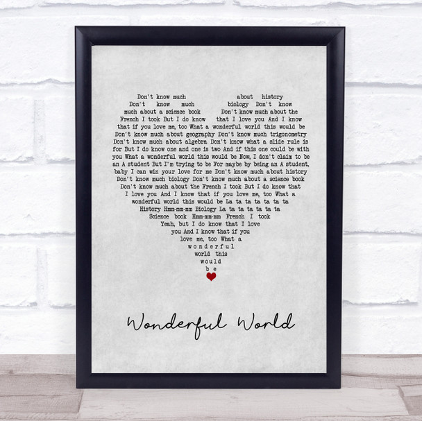 Sam Cooke Wonderful World Grey Heart Song Lyric Quote Music Print