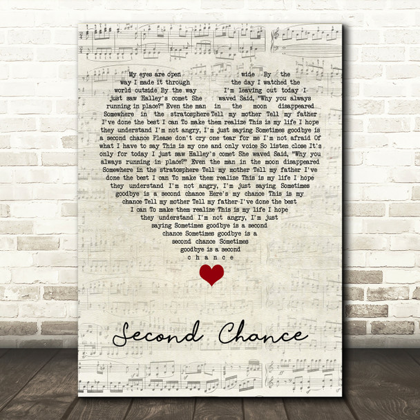 Shinedown Second Chance Script Heart Song Lyric Quote Music Print