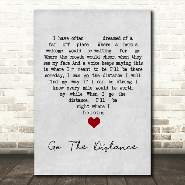 Hercules Go The Distance Grey Heart Song Lyric Quote Music Print