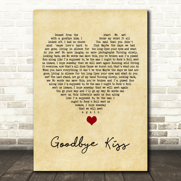 Kasabian Goodbye Kiss Vintage Heart Song Lyric Quote Music Print
