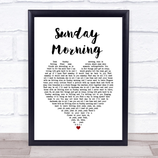 Maroon 5 Sunday Morning White Heart Song Lyric Quote Music Print