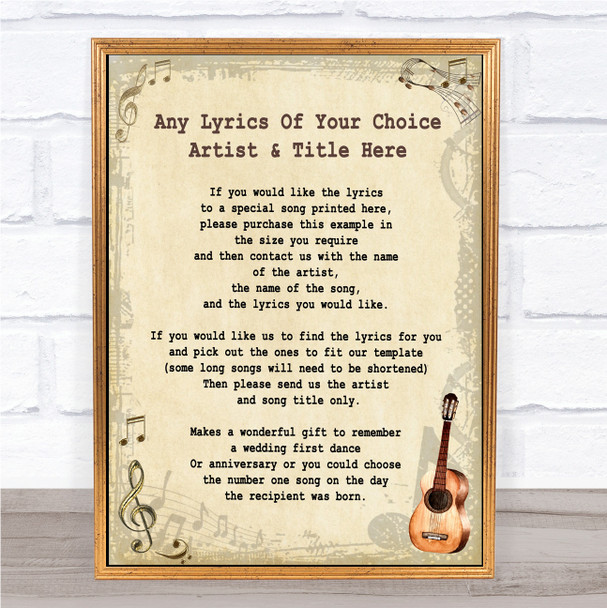 Any Song Any Artist Custom Personalised Song Lyric Vintage Quote Print