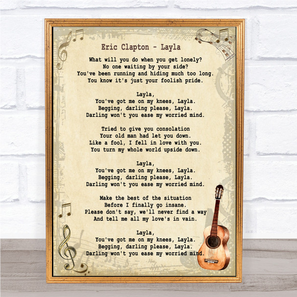 Eric Clapton Layla Song Lyric Vintage Quote Print