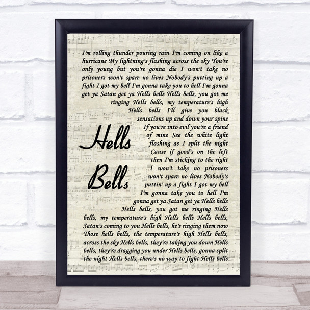 AC DC Hells Bells Vintage Script Song Lyric Quote Music Print