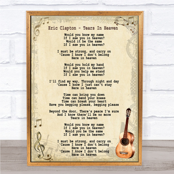 Eric Clapton Tears In Heaven Song Lyric Vintage Quote Print