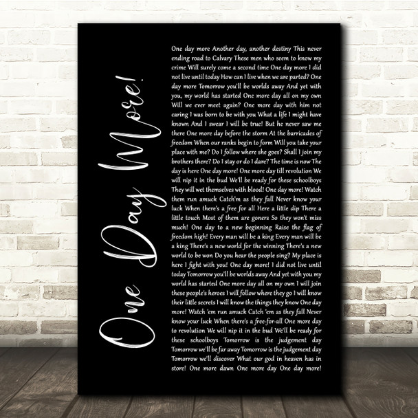 Les Miserables Cast One Day More Black Script Song Lyric Quote Music Print