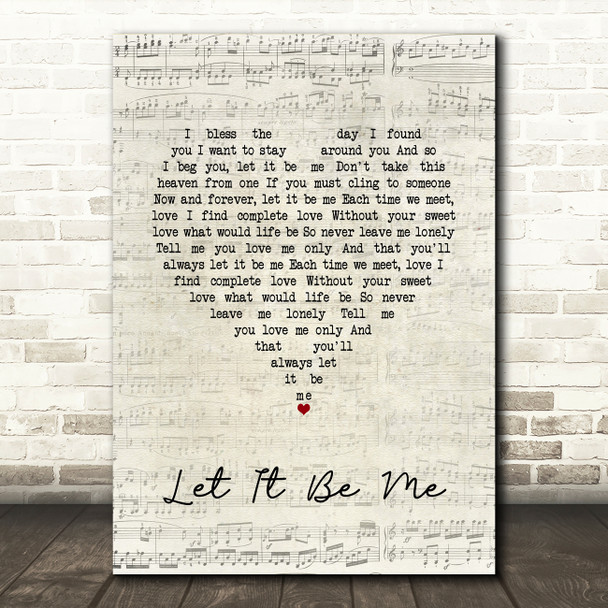 The Everly Brothers Let It Be Me Script Heart Song Lyric Quote Music Print