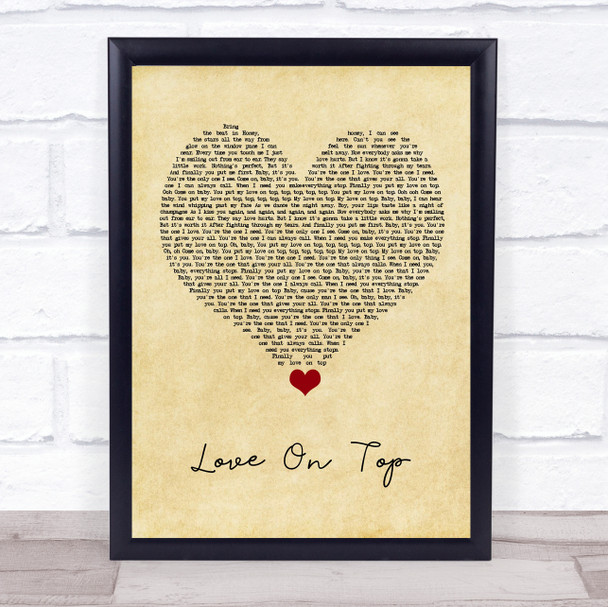 Beyonce Knowles Love On Top Vintage Heart Song Lyric Quote Music Print
