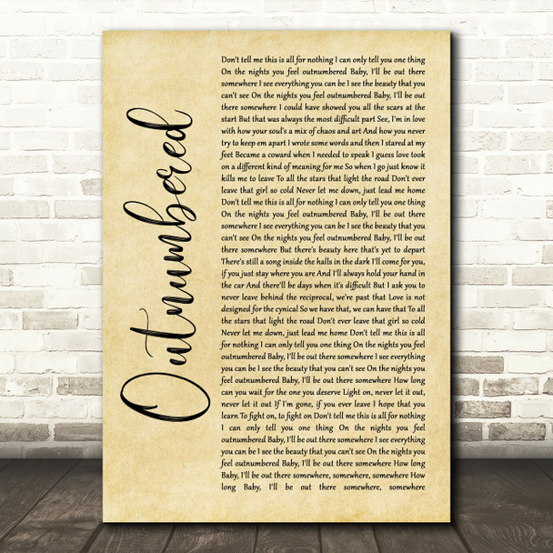 Dermot Kennedy Outnumbered Rustic Script Song Lyric Quote Music Print