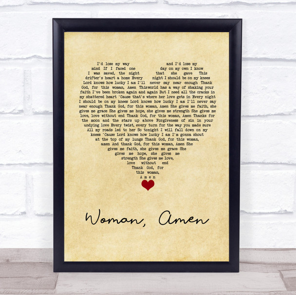 Dierks Bentley Woman, Amen Vintage Heart Song Lyric Quote Music Print