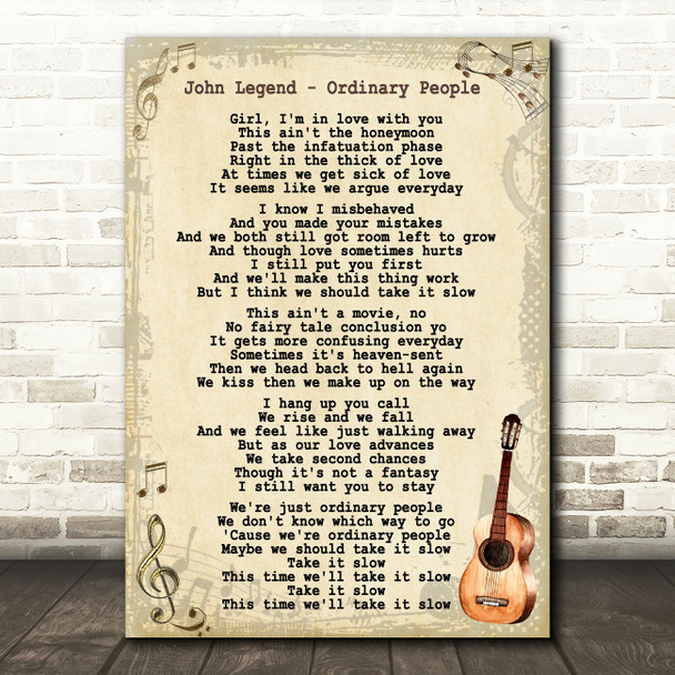 John Legend Ordinary People Song Lyric Vintage Quote Print