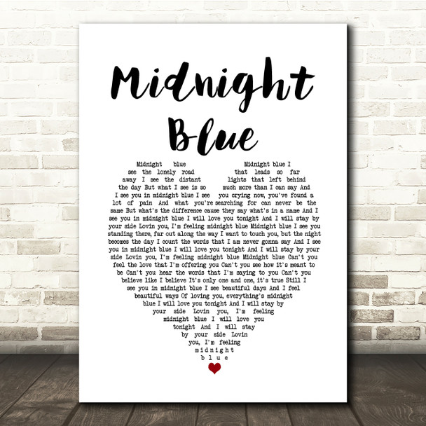Kelly Groucutt Midnight Blue White Heart Song Lyric Quote Music Print