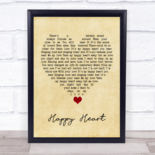 Andy Williams Happy Heart Vintage Heart Song Lyric Quote Music Print