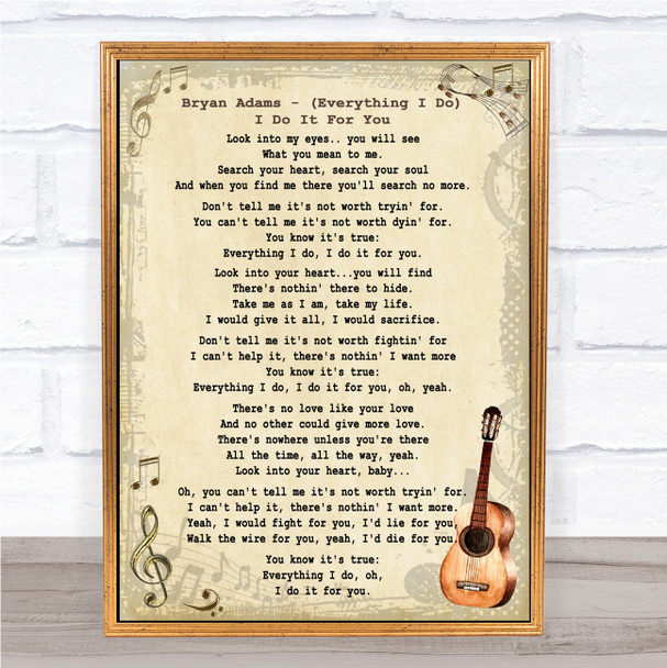 Bryan Adams Everything I Do I Do It For You Song Lyric Vintage Quote Print