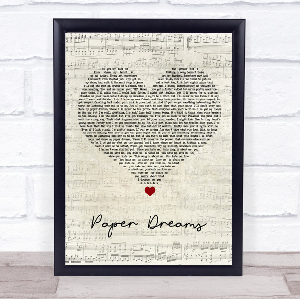 Lucy Spraggan Paper Dreams Script Heart Song Lyric Quote Music Print