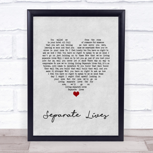 Phil Collins Separate Lives Grey Heart Song Lyric Quote Music Print