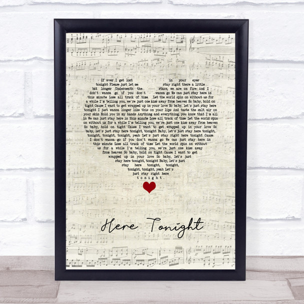 Brett Young Here Tonight Script Heart Song Lyric Quote Music Print