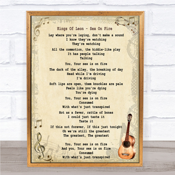 Kings Of Leon Sex On Fire Song Lyric Vintage Quote Print