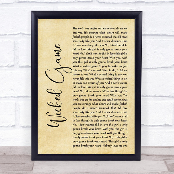 Chris Isaak Wicked Game Rustic Script Song Lyric Quote Music Print