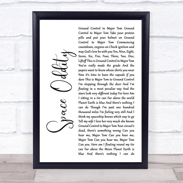 David Bowie Space Oddity White Script Song Lyric Quote Music Print